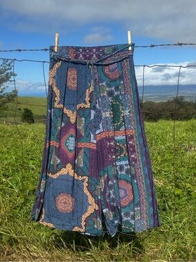 Vintage Carole Petite Little Boho Palazzo Wide leg Purple Teal Print Pants 12P